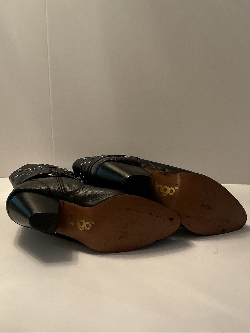 Vintage Dingo Black Studded Western Women’s Boots & Turquoise & Silver Accents 7 - Picture 7 of 11